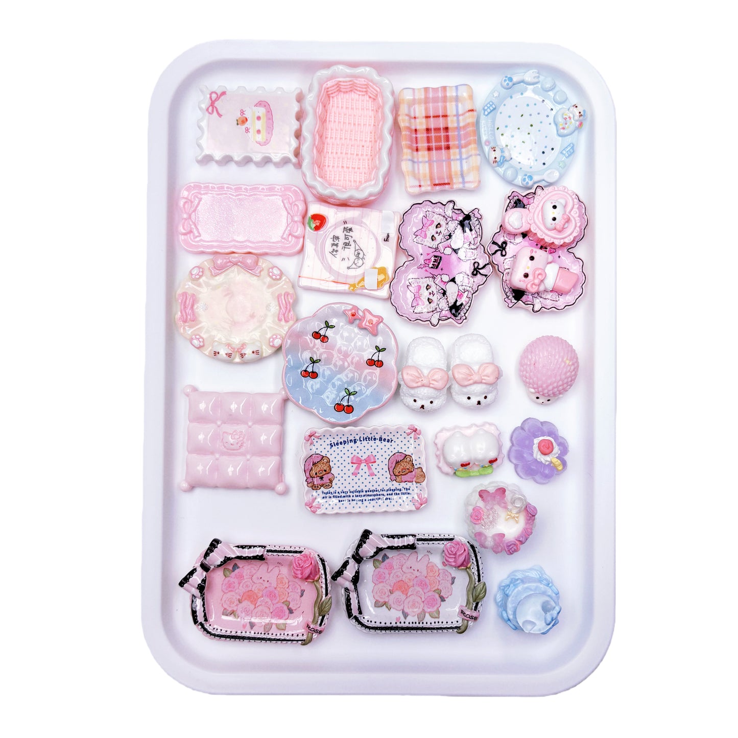 7 pcs mini squishy sticky stress relief toys & plates set with cute styles and soft texture