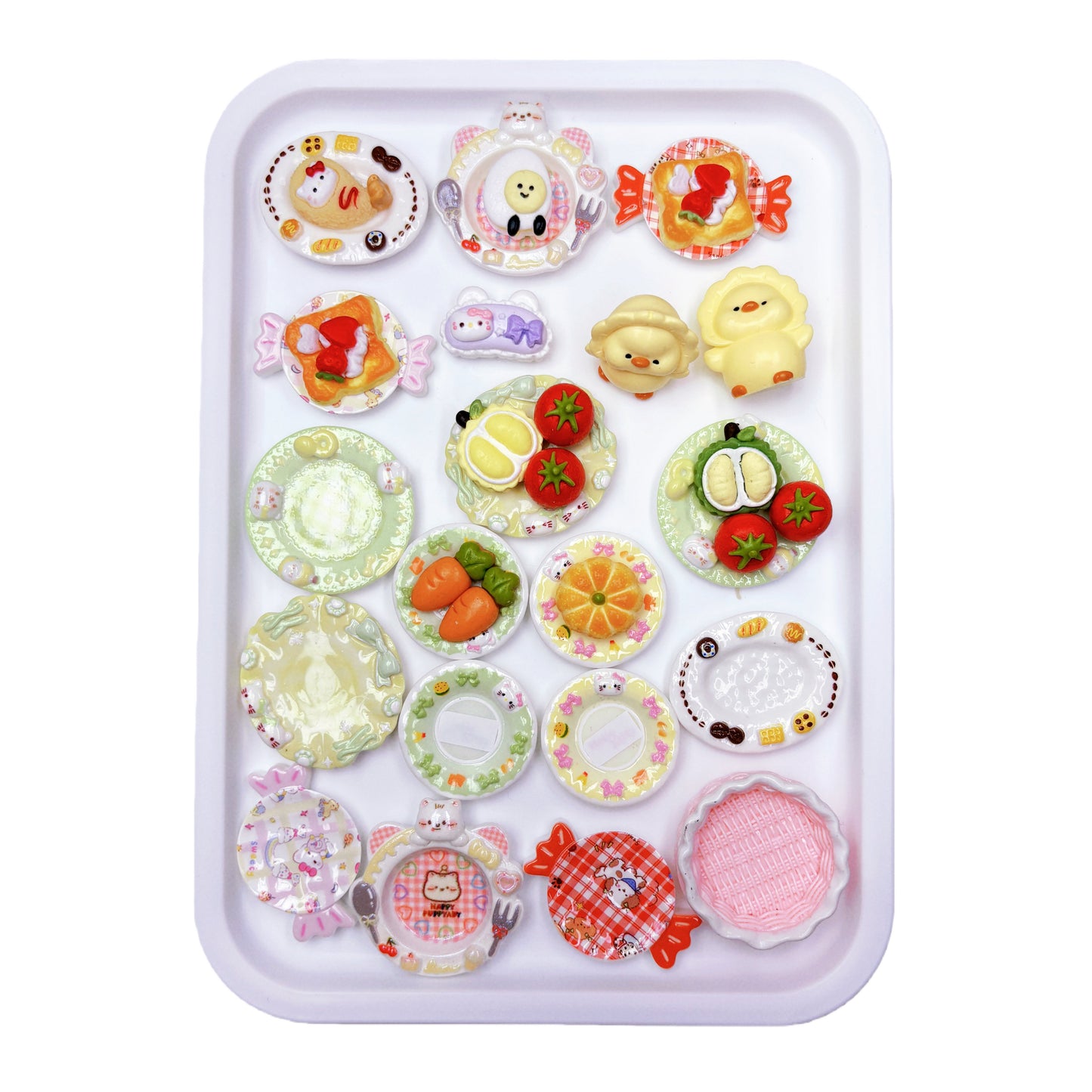 7 pcs mini squishy sticky stress relief toys &amp; plates set with cute styles and soft texture